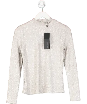 Mint Velvet Cream Limited Edition Metallic Sequin Polo Top UK XS