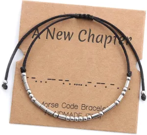 Morse Code Bracelets for Women Men - Inspirational Morse Code Beads with Cord Handmade Wrap Bracelet, Secret Message Jewelry Gifts for Her for Daughter Sister Best Friends