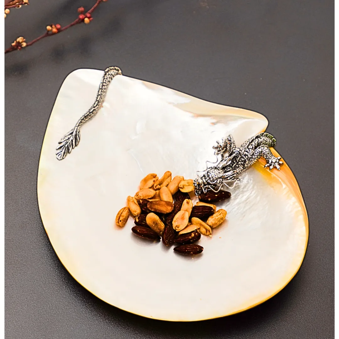 Mother of Pearl Plate with Swirling Dragon