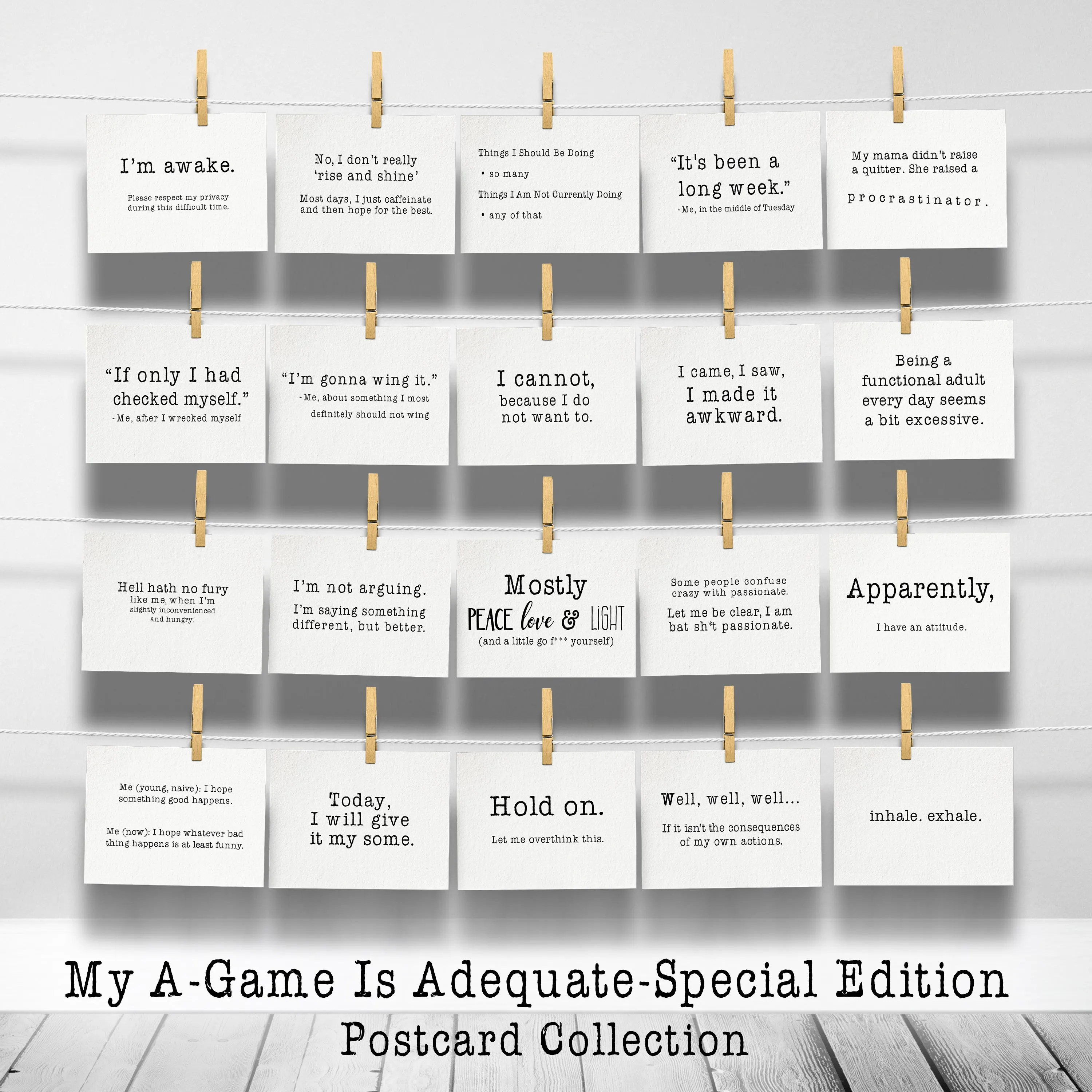 My A-Game is Adequate 20-Card Special Edition Relatably Sarcastic Postcard Collection