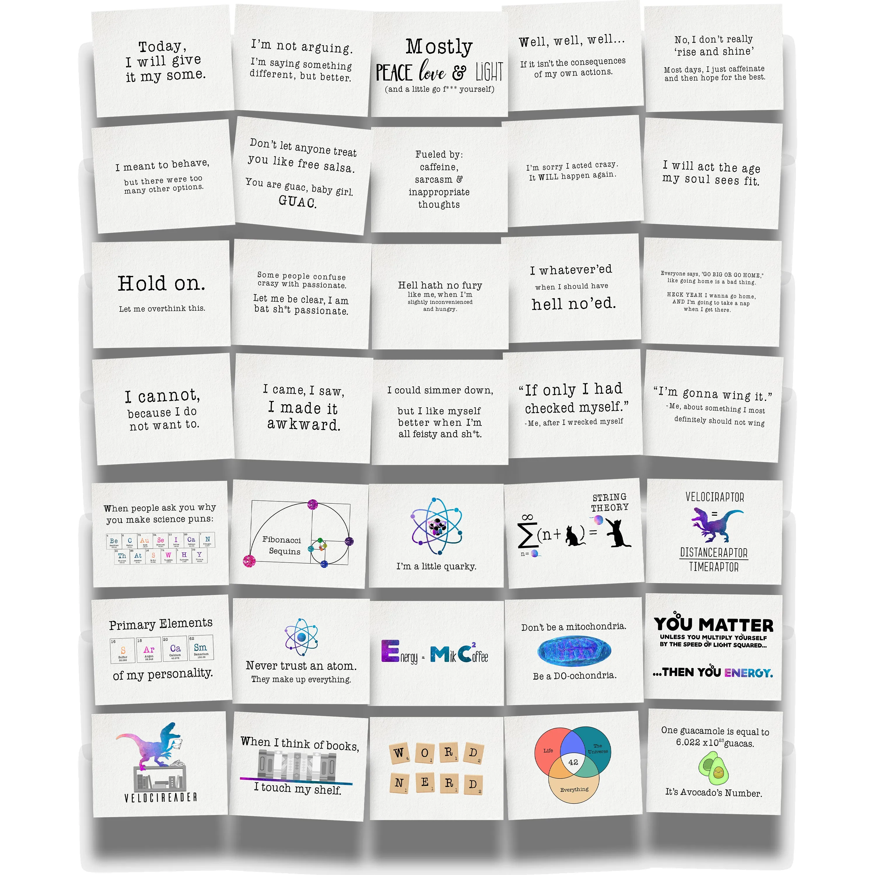My A-Game is Adequate and Nerdy Life STEAM Edition Bundle Collections of Relatably Sarcastic and Whimsical Science Puns Postcards