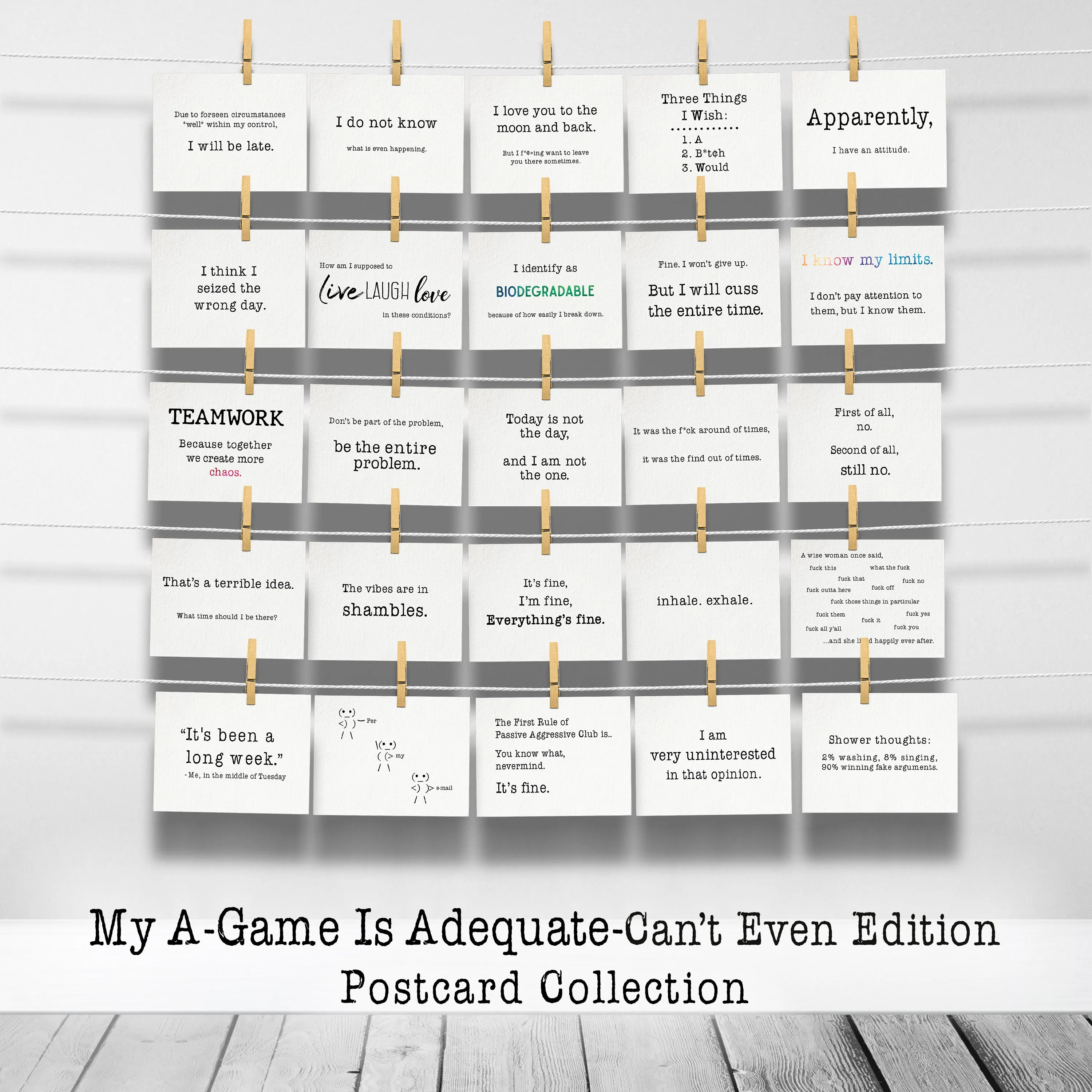 My A-Game is Adequate Can't Even Edition Postcard Collection