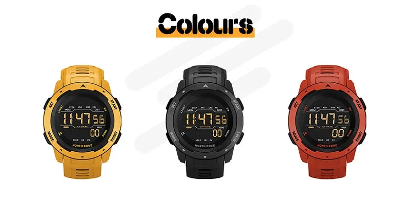 North Edge Mars: Rugged Men's Digital Watch with Pedometer, Waterproof Design & Multi-Functional Features