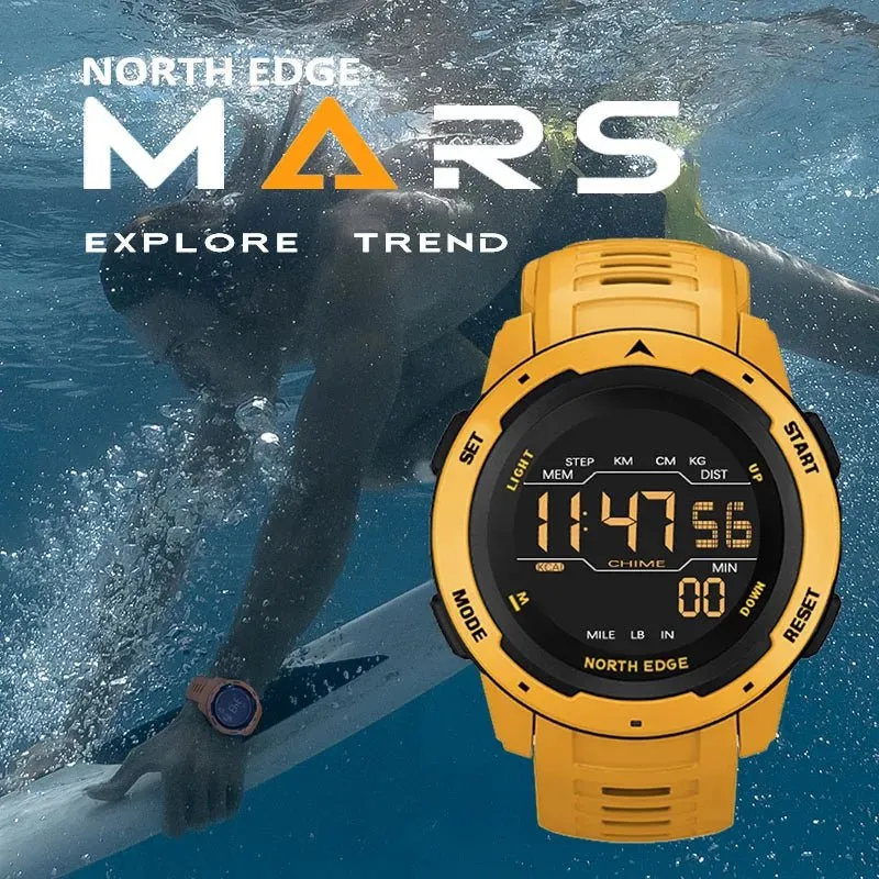 North Edge Mars: Rugged Men's Digital Watch with Pedometer, Waterproof Design & Multi-Functional Features
