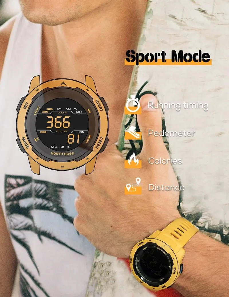 North Edge Mars: Rugged Men's Digital Watch with Pedometer, Waterproof Design & Multi-Functional Features