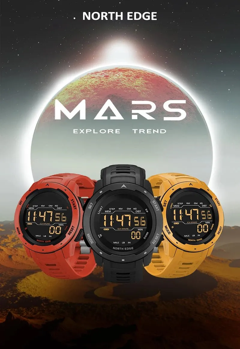 North Edge Mars: Rugged Men's Digital Watch with Pedometer, Waterproof Design & Multi-Functional Features