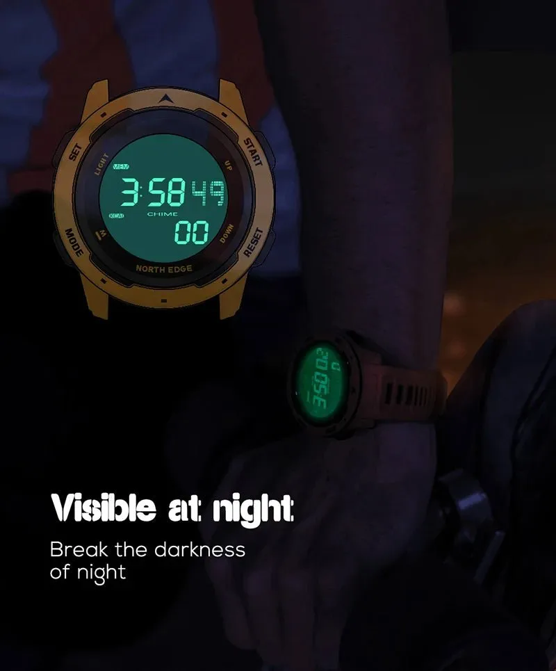 North Edge Mars: Rugged Men's Digital Watch with Pedometer, Waterproof Design & Multi-Functional Features
