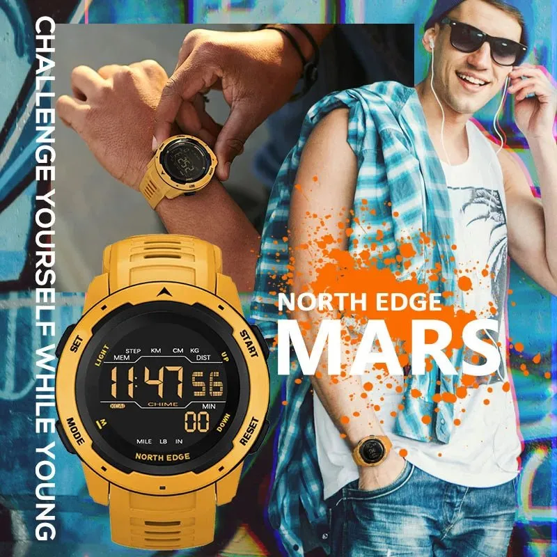 North Edge Mars: Rugged Men's Digital Watch with Pedometer, Waterproof Design & Multi-Functional Features