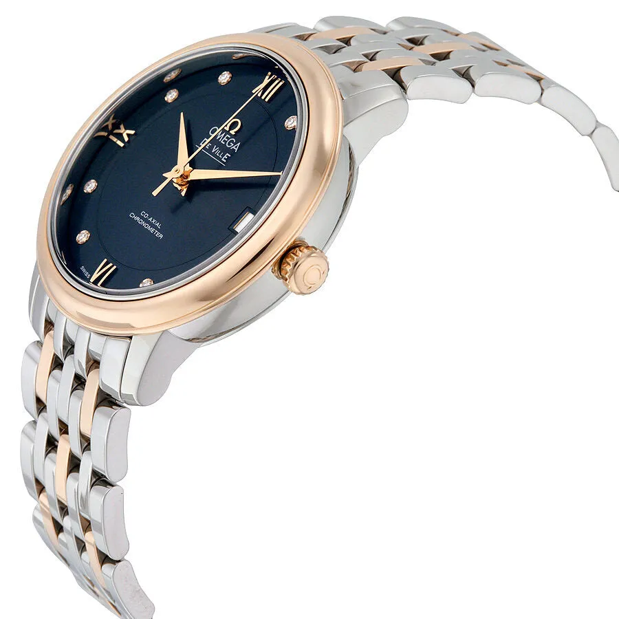 Omega De Ville Prestige Co-Axial Automatic Blue Dial Stainless Steel and 18kt Rose Gold Ladies Watch 42420332053001 424.20.33.20.53.001