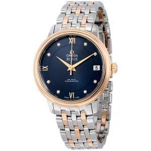Omega De Ville Prestige Co-Axial Automatic Blue Dial Stainless Steel and 18kt Rose Gold Ladies Watch 42420332053001 424.20.33.20.53.001