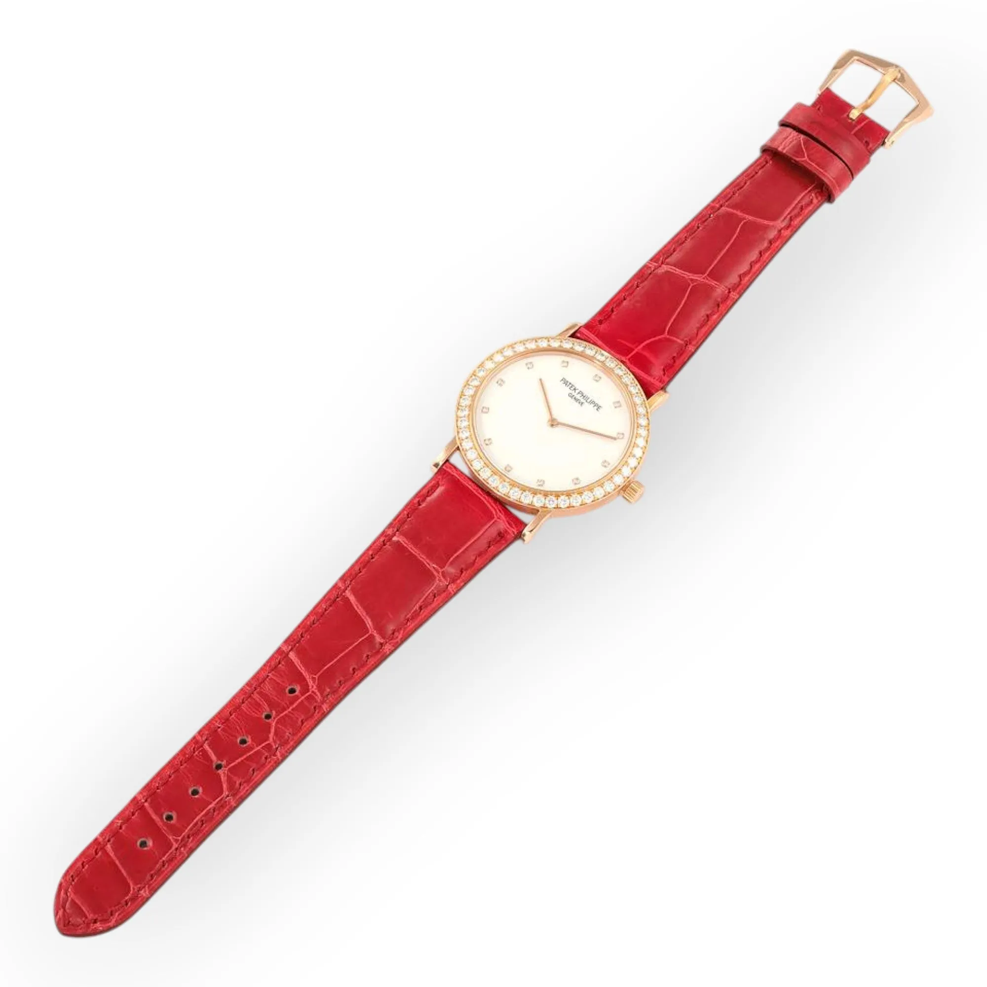 Patek Philippe 5006 Calatrava Rose Gold Silver Dial Diamond Mens Watch