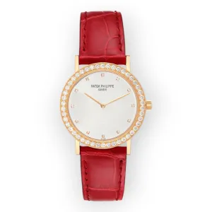 Patek Philippe 5006 Calatrava Rose Gold Silver Dial Diamond Mens Watch