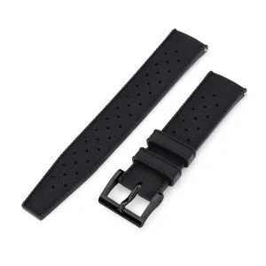 Quick Release Black Tropical-Style Pro FKM rubber watch strap, Diamond-like Carbon (DLC coating)