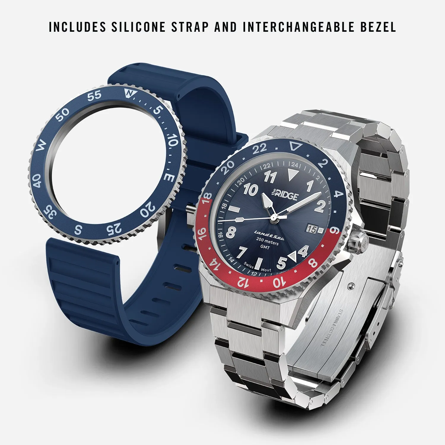 Ridge Land & Sea GMT Watch 42mm - Alpine Navy