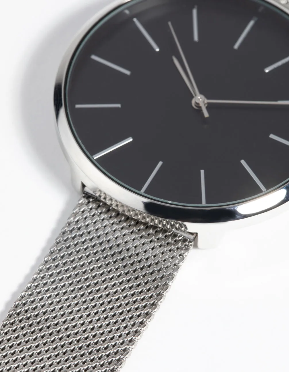 Silver Statement Face Mesh Watch