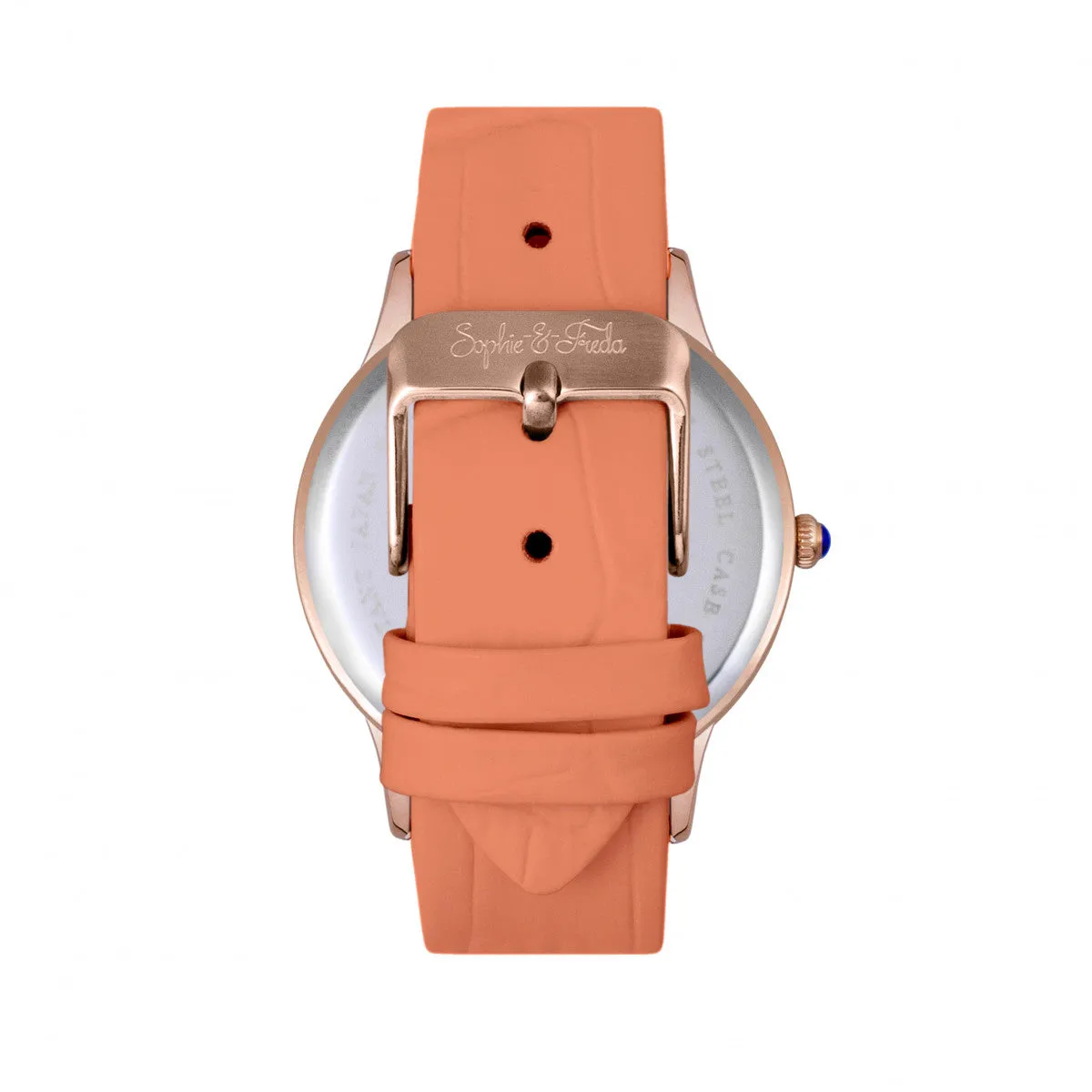 Sophie & Freda Sonoma Leather-Band Watch w/Swarovski Crystals - Rose Gold/Coral