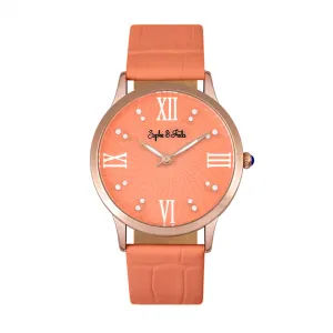 Sophie & Freda Sonoma Leather-Band Watch w/Swarovski Crystals - Rose Gold/Coral