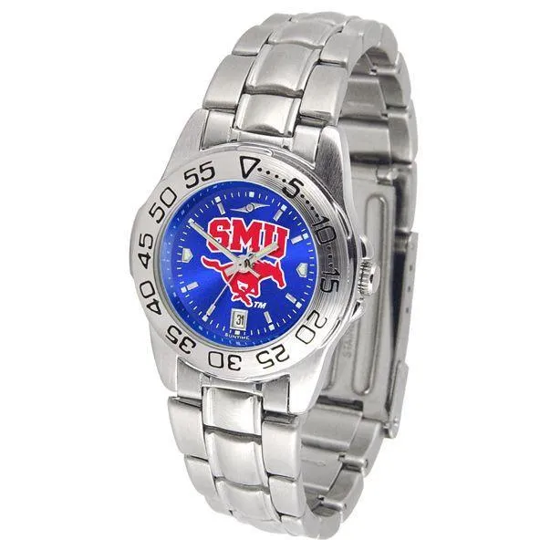 Southern Methodist Mustangs Ladies AnoChrome  Steel Band Sports Watch