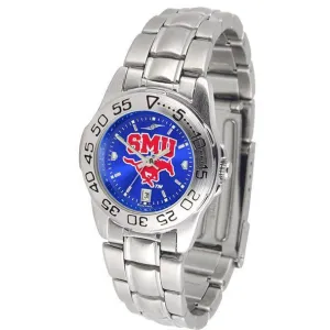 Southern Methodist Mustangs Ladies AnoChrome  Steel Band Sports Watch