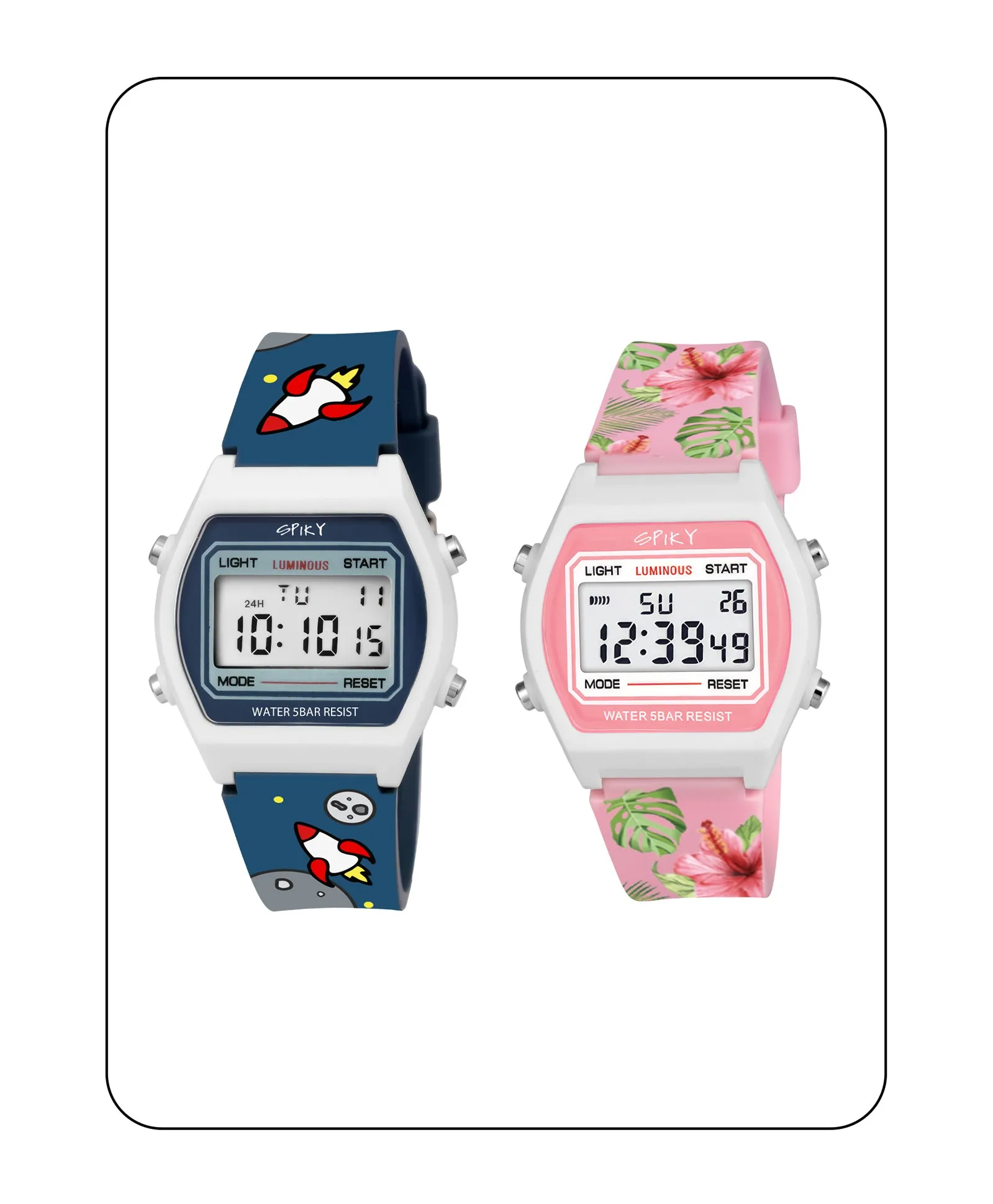 Spiky Unique Printed Square Multi Functional Sports Digital Watch Combo - Blue Pink