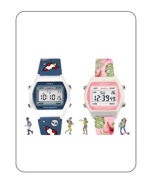 Spiky Unique Printed Square Multi Functional Sports Digital Watch Combo - Blue Pink