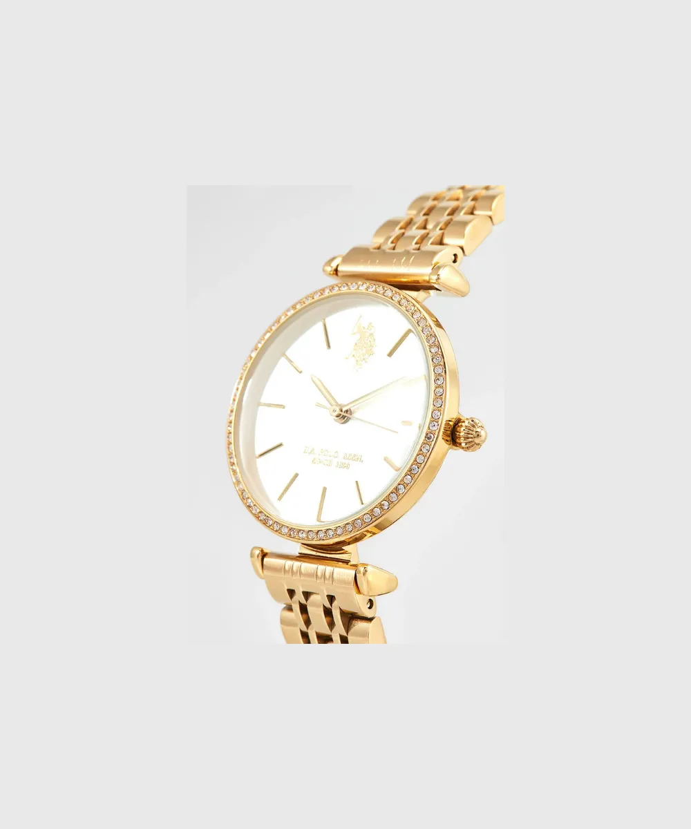 US POLO WOMEN ELEONOR STAINLESS STEEL BAND WITH GOLD PLATING PERSONALIZED BUCKLE