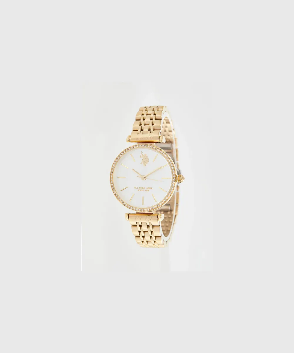 US POLO WOMEN ELEONOR STAINLESS STEEL BAND WITH GOLD PLATING PERSONALIZED BUCKLE
