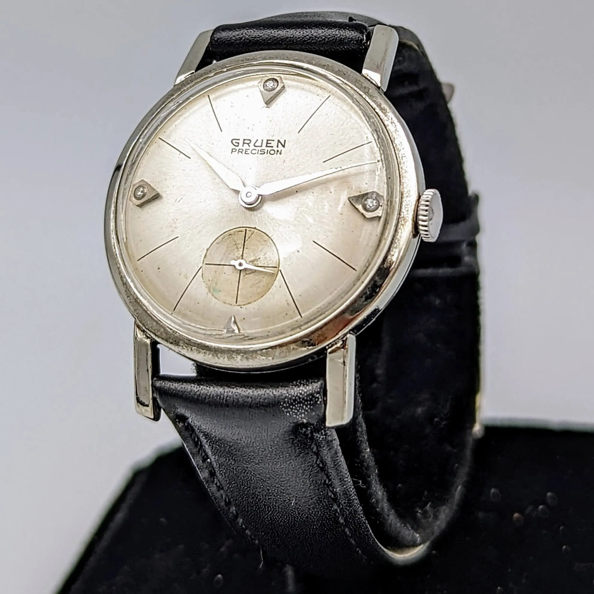 Vintage GRUEN Precision Diamond Dial Watch Cal. 510 Wristwatch in Display Box!