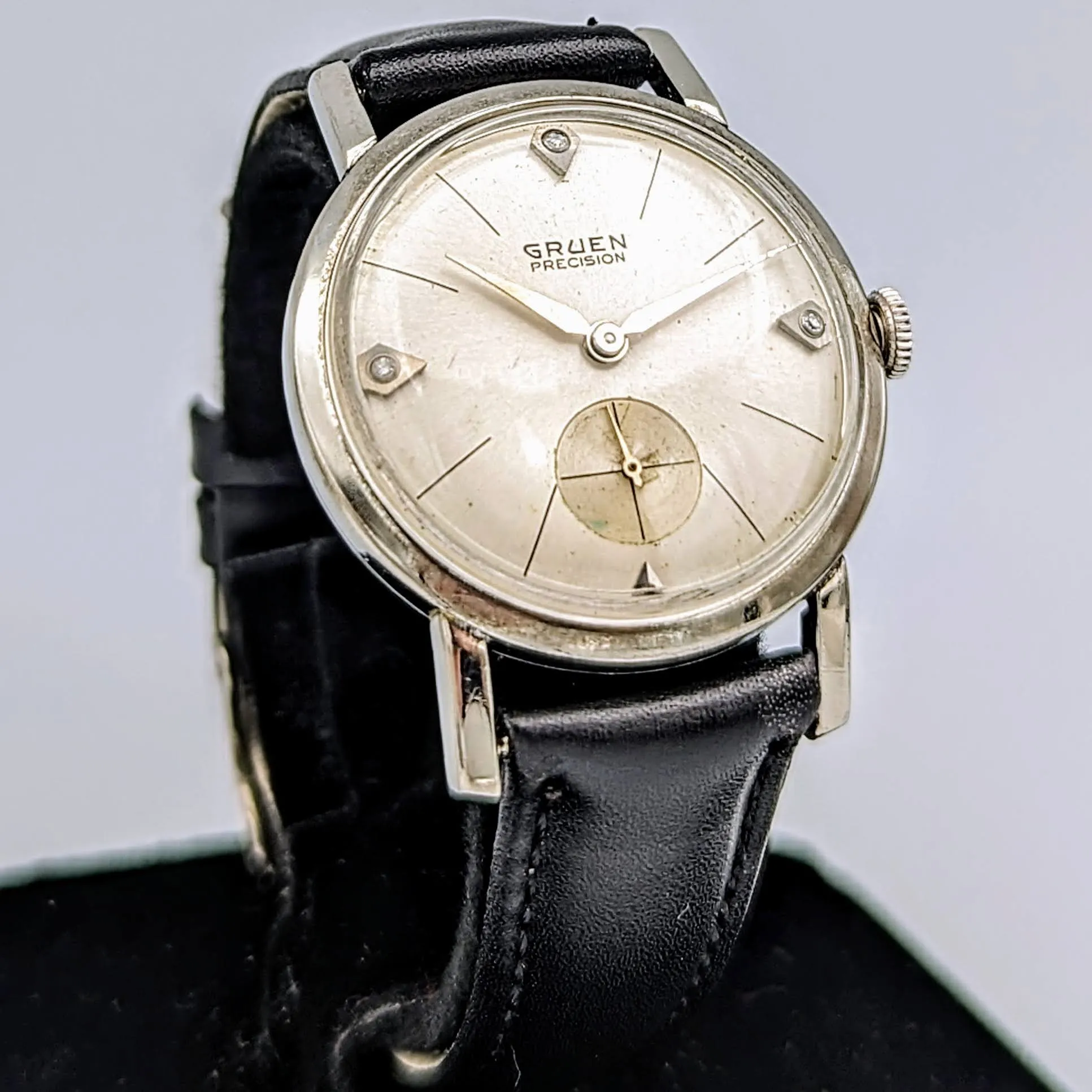 Vintage GRUEN Precision Diamond Dial Watch Cal. 510 Wristwatch in Display Box!