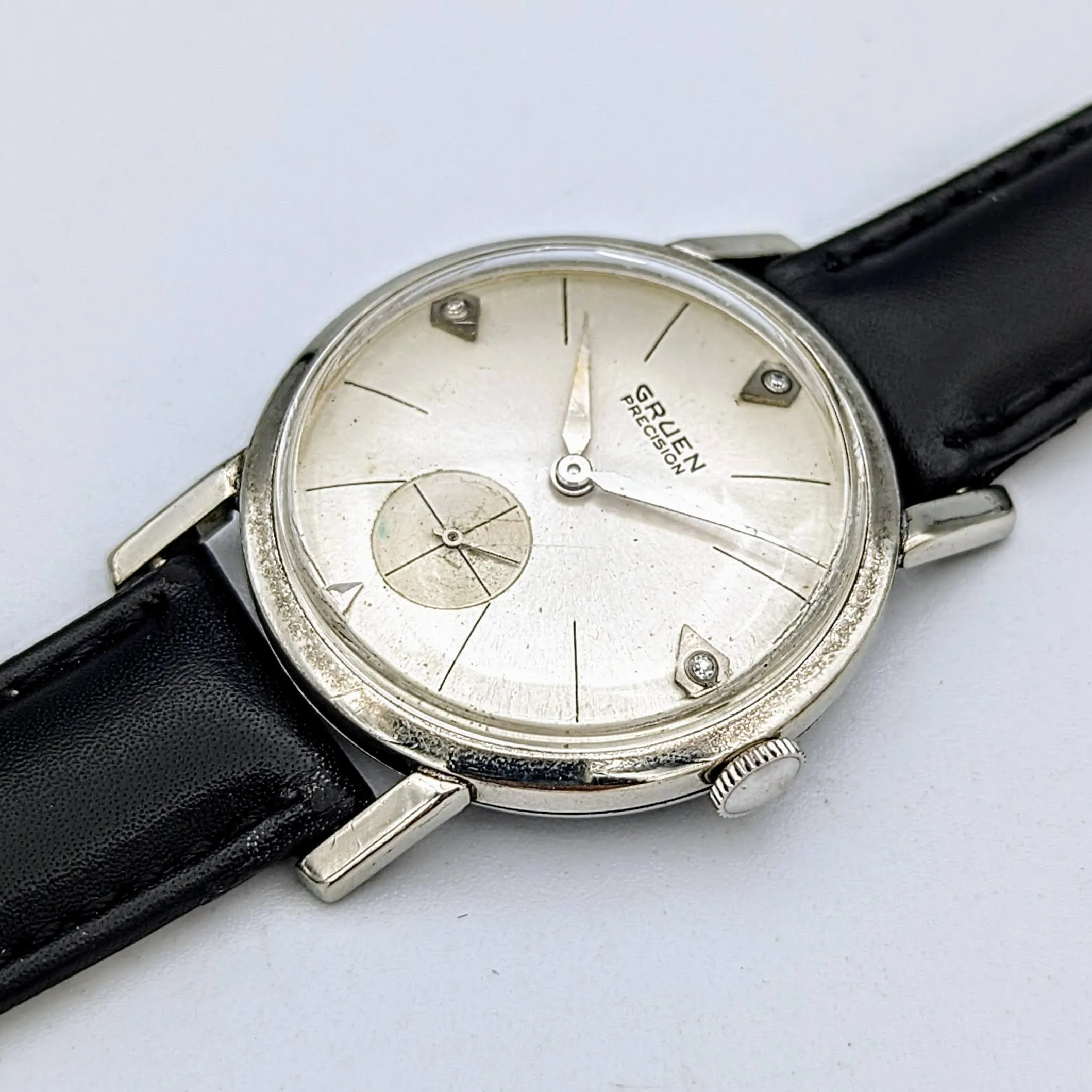 Vintage GRUEN Precision Diamond Dial Watch Cal. 510 Wristwatch in Display Box!