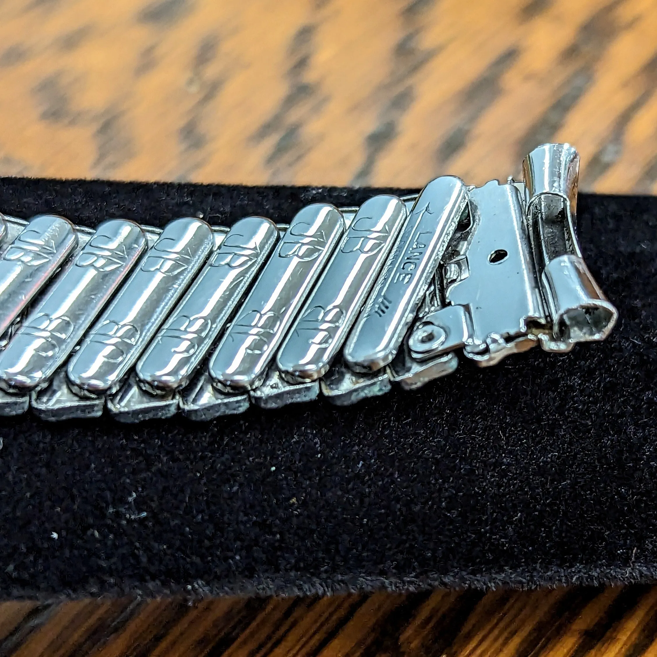 Vintage JB CHAMPION U.S.A. 17mm Watch Bracelet Center Scissor Expansion Band ALL Stainless-Steel