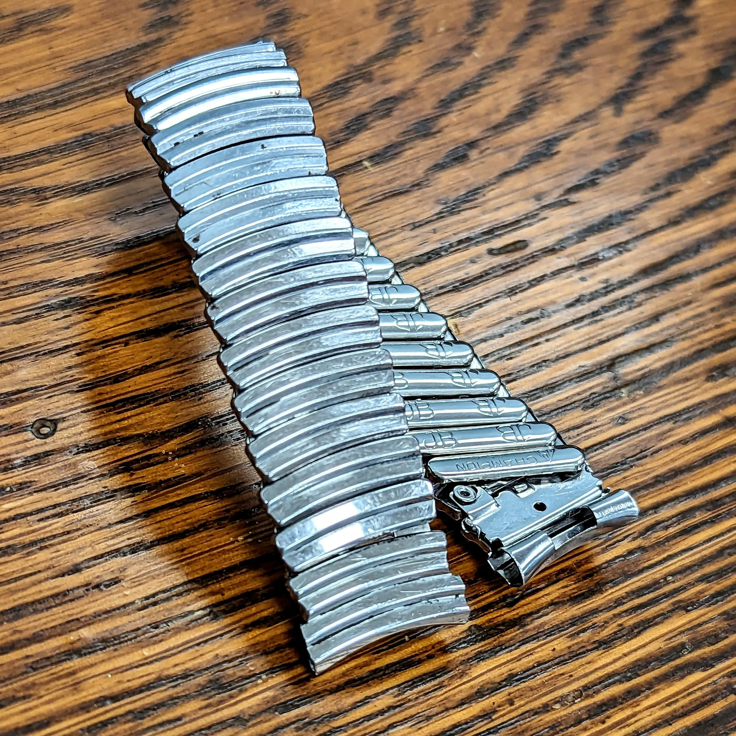 Vintage JB CHAMPION U.S.A. 17mm Watch Bracelet Center Scissor Expansion Band ALL Stainless-Steel