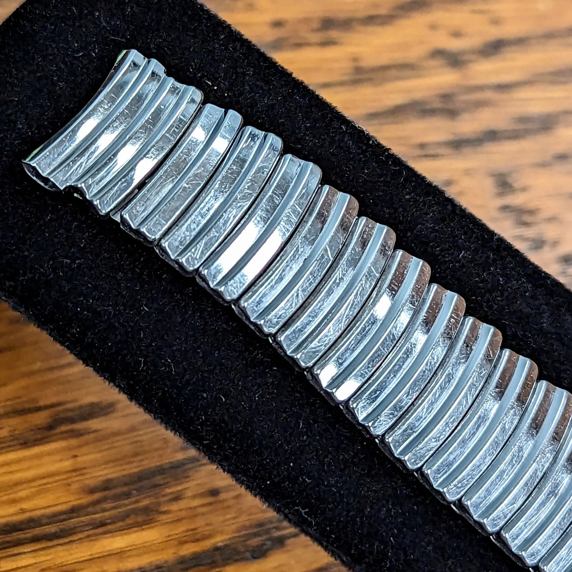 Vintage JB CHAMPION U.S.A. 17mm Watch Bracelet Center Scissor Expansion Band ALL Stainless-Steel