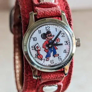 Vintage Mickey Mouse Wristwatch by Remex LTD 1 Jewel Mechanical Animated Watch