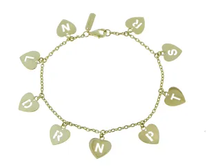 Yellow gold bracelet with personalized heart charms